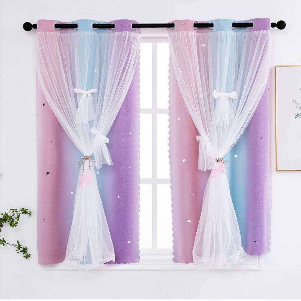 Gradient Pastel Curtains with Sheer Overlay